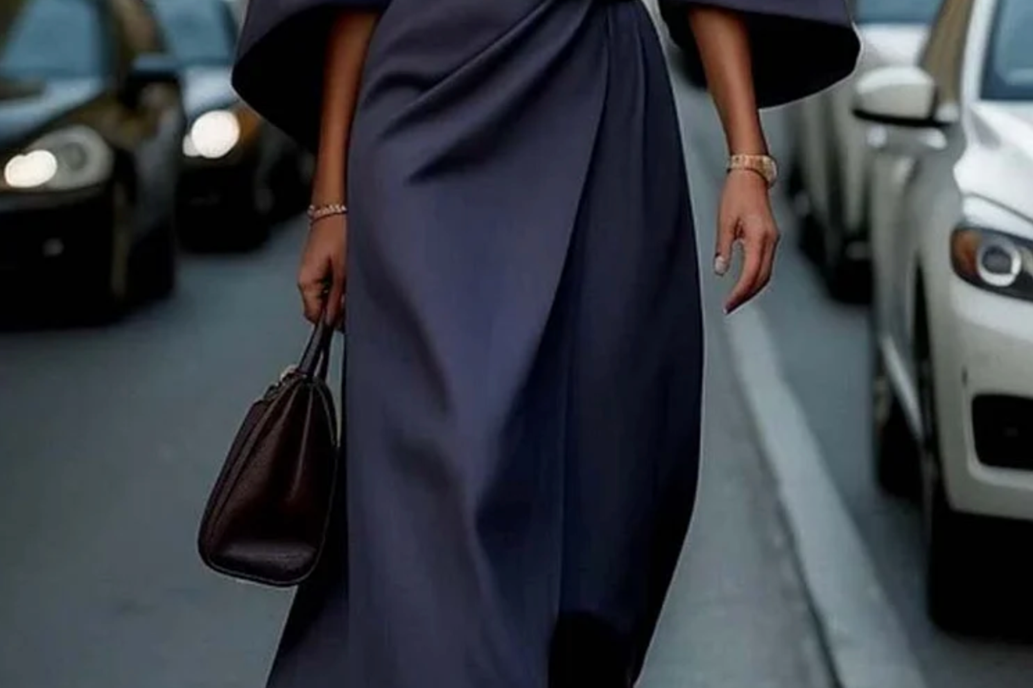 Seren - Women's Lantern Sleeve Midi Dress with Tie Belt - Blue