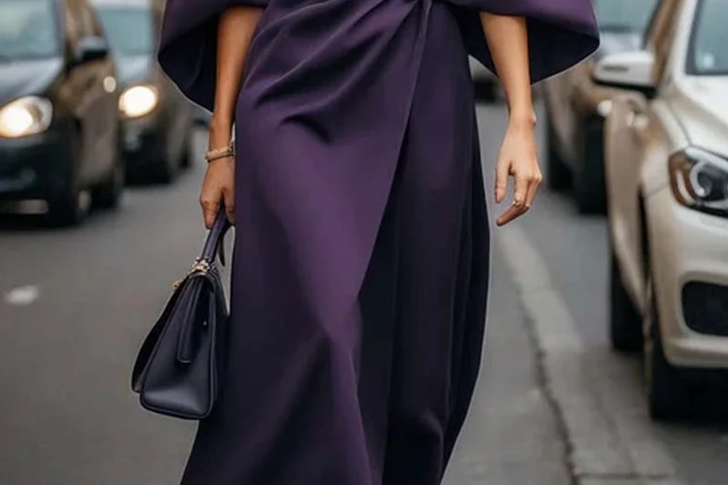 Seren - Women's Lantern Sleeve Midi Dress with Tie Belt - Purple