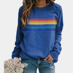 Shae - Women's Rainbow Stripe Crew Neck Sweatshirt - Blue