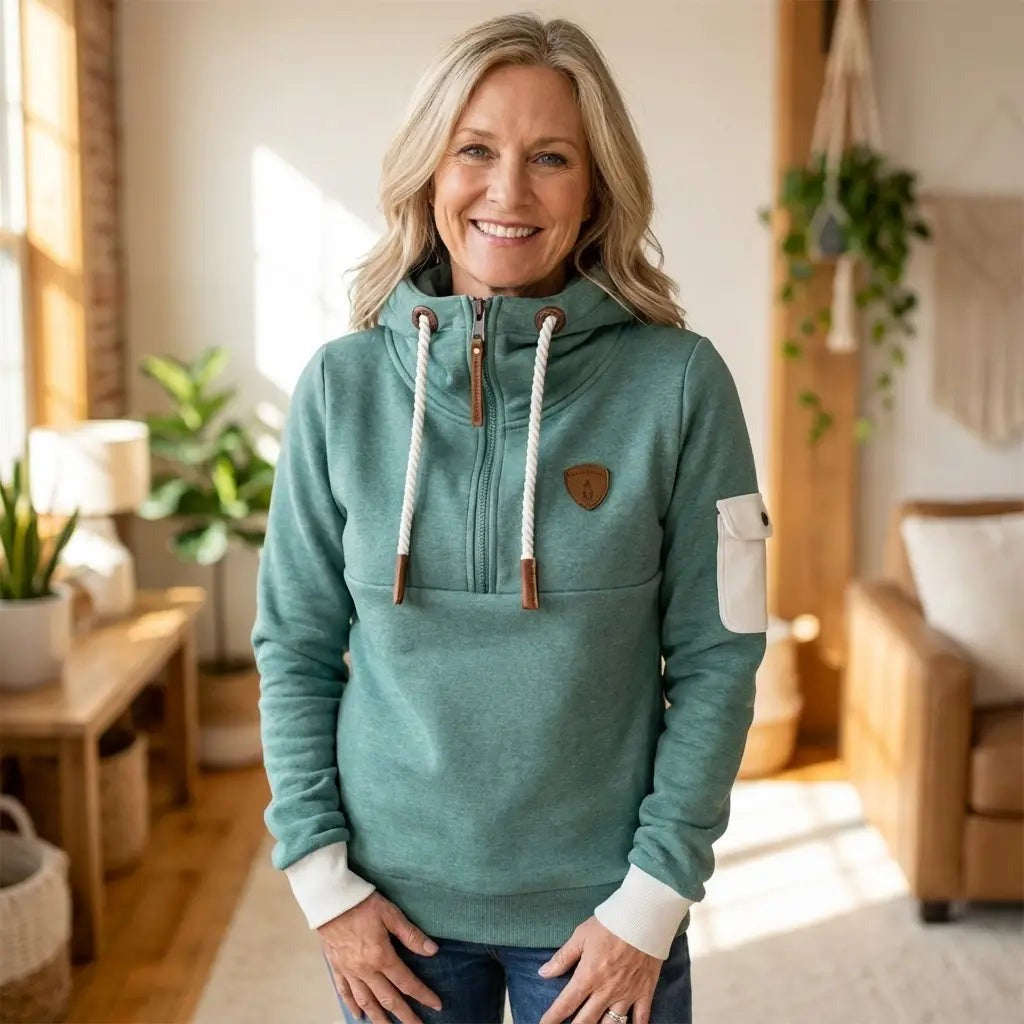 Shea - Women's Hooded Sweatshirt with Drawstring Waist and Pockets