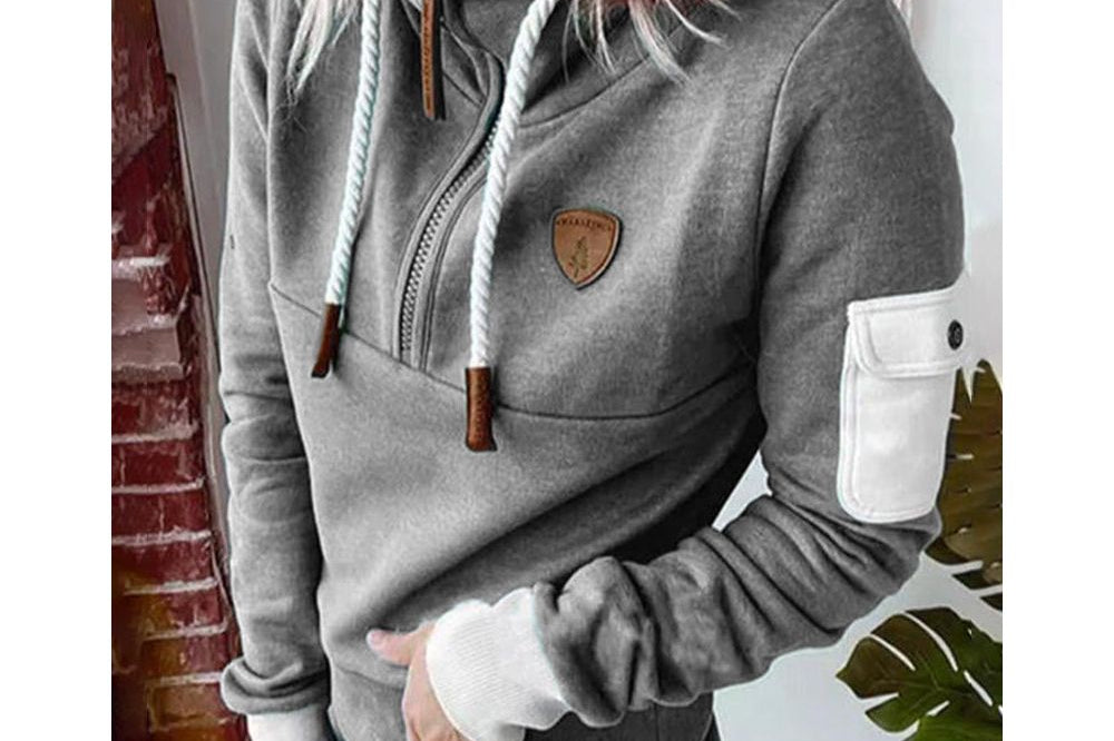 Shea - Women's Hooded Sweatshirt with Drawstring Waist and Pockets - Gray