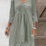 Sian - Women's Lace Midi Cocktail Dress with Soft Lining - Green