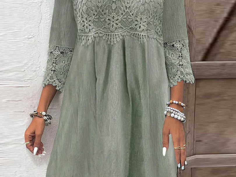 Sian - Women's Lace Midi Cocktail Dress with Soft Lining - Green