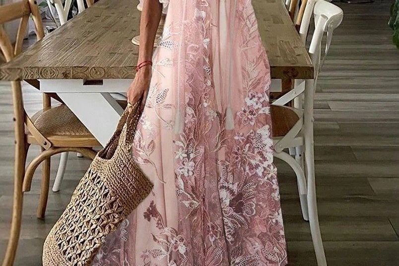 Sian - Women's Lace Midi Cocktail Dress with Soft Lining - Pink