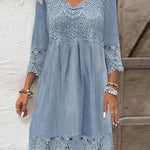 Sian - Women's Lace Midi Cocktail Dress with Soft Lining - Blue