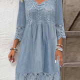 Sian - Women's Lace Midi Cocktail Dress with Soft Lining - Blue