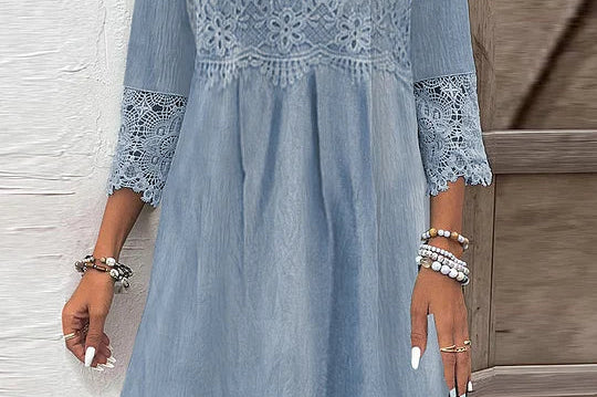 Sian - Women's Lace Midi Cocktail Dress with Soft Lining - Blue