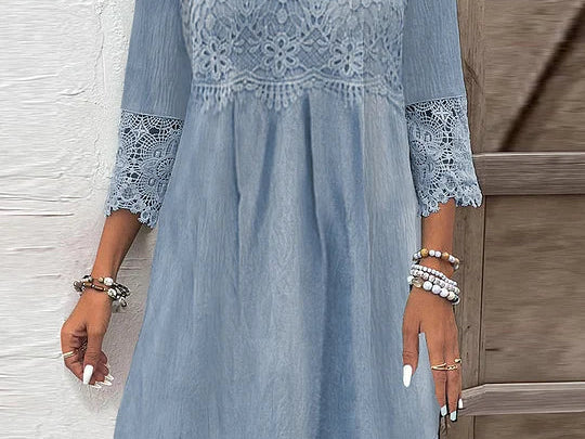 Sian - Women's Lace Midi Cocktail Dress with Soft Lining - Blue