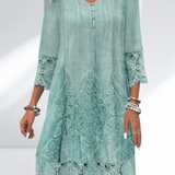 Sian - Women's Lace Midi Cocktail Dress with Soft Lining - Teal