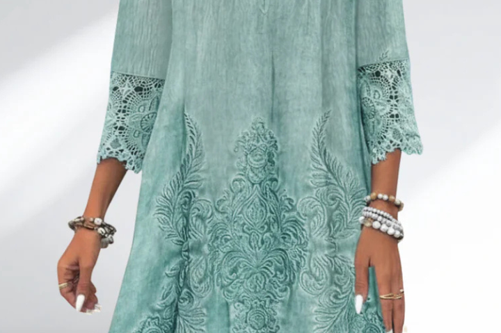 Sian - Women's Lace Midi Cocktail Dress with Soft Lining - Teal