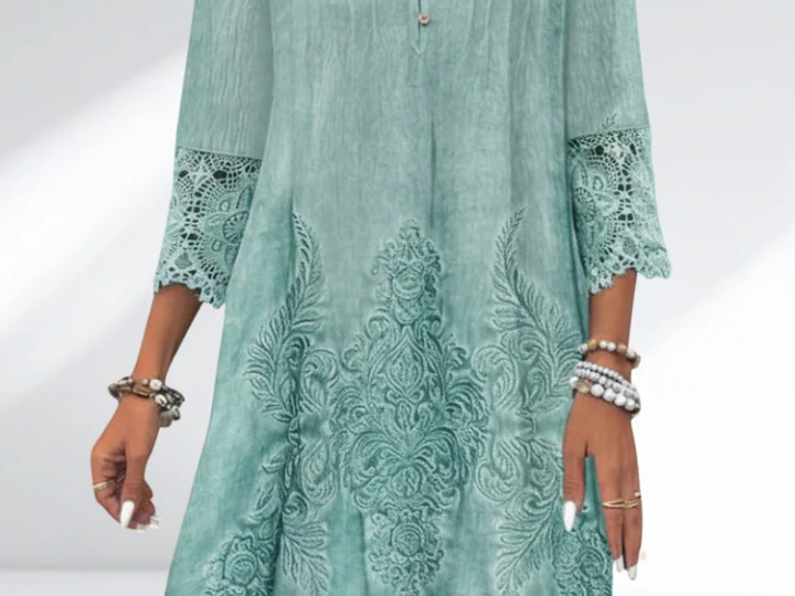 Sian - Women's Lace Midi Cocktail Dress with Soft Lining - Teal