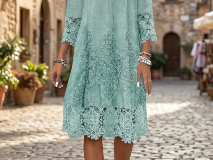 Sian - Women's Lace Midi Cocktail Dress with Soft Lining