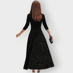 Signe - Women's Embossed Floral Velvet Midi Dress with V-Neck