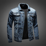 Silas - Men's Classic Blue Denim Jacket with Button Front - Denim Blue