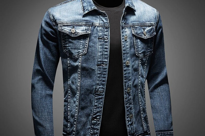 Silas - Men's Classic Blue Denim Jacket with Button Front - Denim Blue