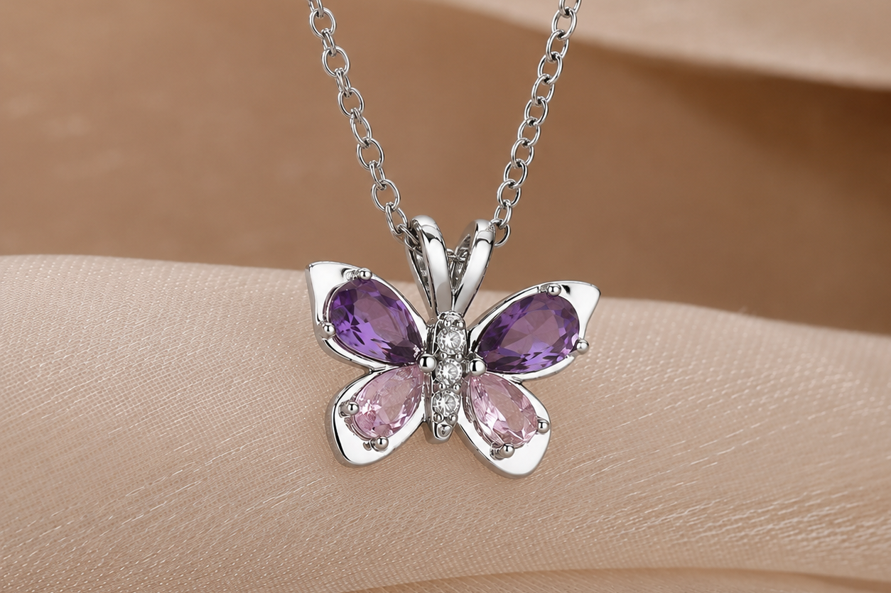 Women's Cubic Zirconia Butterfly Pendant Necklace | Waterproof Adjustable Chain Necklace