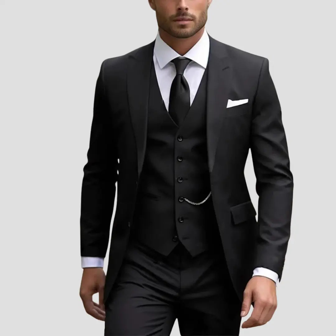 Simon - Men's Slim Fit Three-Piece Groomsmen Suit with Waistcoat - Black