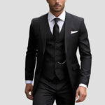 Simon - Men's Slim Fit Three-Piece Groomsmen Suit with Waistcoat - Black
