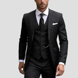 Simon - Men's Slim Fit Three-Piece Groomsmen Suit with Waistcoat - Black