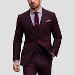 Simon - Men's Slim Fit Three-Piece Groomsmen Suit with Waistcoat - Burgundy