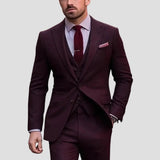 Simon - Men's Slim Fit Three-Piece Groomsmen Suit with Waistcoat - Burgundy
