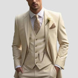 Simon - Men's Slim Fit Three-Piece Groomsmen Suit with Waistcoat - Beige