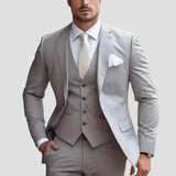 Simon - Men's Slim Fit Three-Piece Groomsmen Suit with Waistcoat - Light Gray
