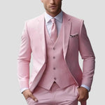 Simon - Men's Slim Fit Three-Piece Groomsmen Suit with Waistcoat - Pink