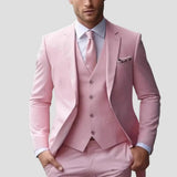 Simon - Men's Slim Fit Three-Piece Groomsmen Suit with Waistcoat - Pink