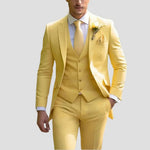 Simon - Men's Slim Fit Three-Piece Groomsmen Suit with Waistcoat - Yellow
