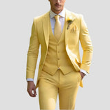Simon - Men's Slim Fit Three-Piece Groomsmen Suit with Waistcoat - Yellow