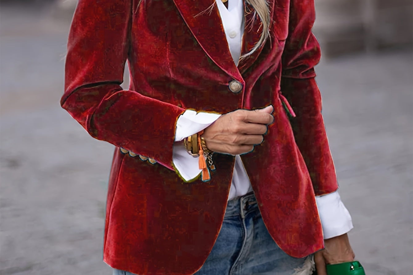 Siobhan - Women's Velvet Blazer with Gold-Tone Buttons