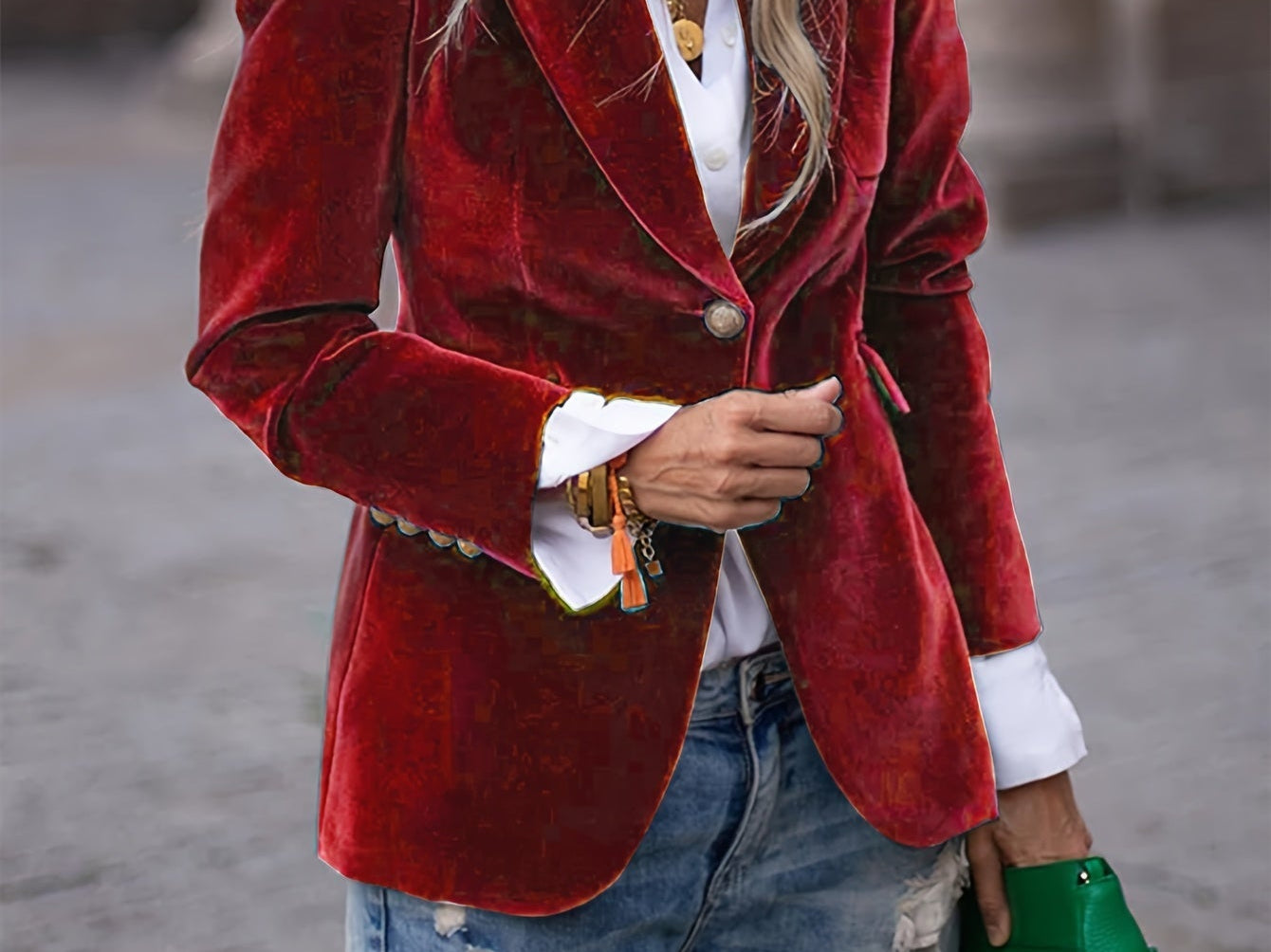 Siobhan - Women's Velvet Blazer with Gold-Tone Buttons - Burgundy