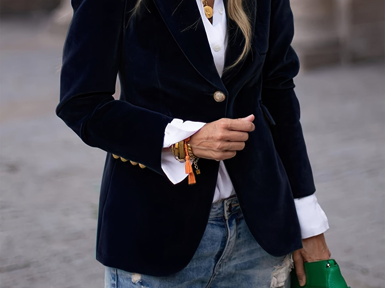 Siobhan - Women's Velvet Blazer with Gold-Tone Buttons - Black