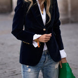 Siobhan - Women's Velvet Blazer with Gold-Tone Buttons - Black