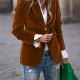 Siobhan - Women's Velvet Blazer with Gold-Tone Buttons - Brown