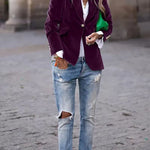 Siobhan - Women's Velvet Blazer with Gold-Tone Buttons - Purple