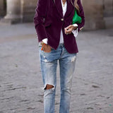 Siobhan - Women's Velvet Blazer with Gold-Tone Buttons - Purple