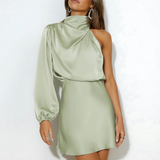 Solene - Women's One-Shoulder Satin Evening Dress - Green