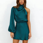Solene - Women's One-Shoulder Satin Evening Dress - Blue
