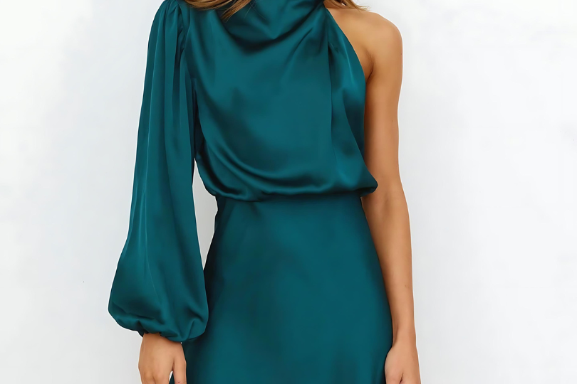 Solene - Women's One-Shoulder Satin Evening Dress - Blue