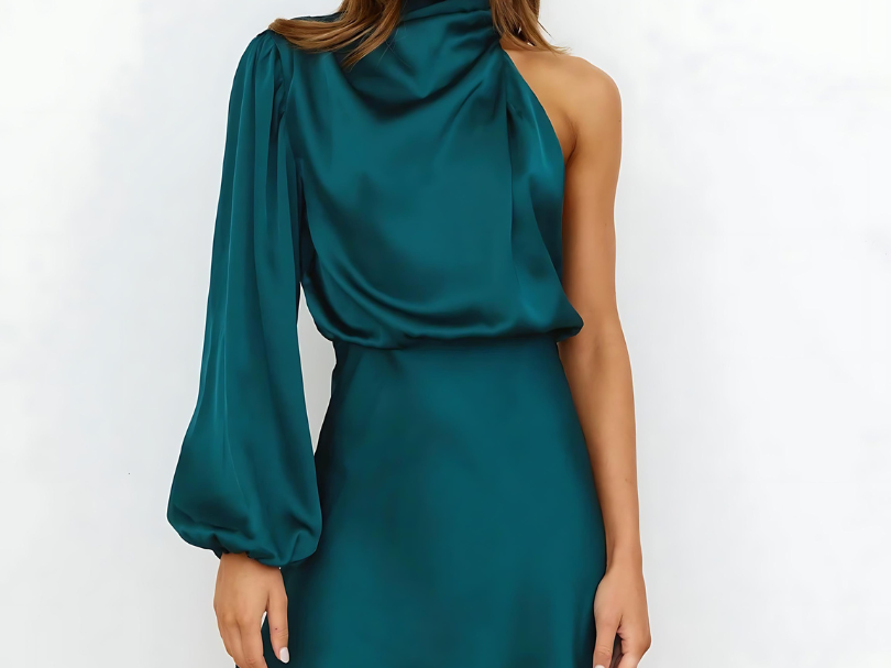 Solene - Women's One-Shoulder Satin Evening Dress - Blue