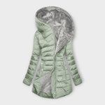 Solveig - Women's Quilted Hooded Puffer Coat with Faux Fur Lining - Light Green