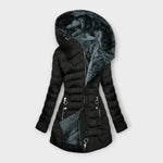 Solveig - Women's Quilted Hooded Puffer Coat with Faux Fur Lining - Black
