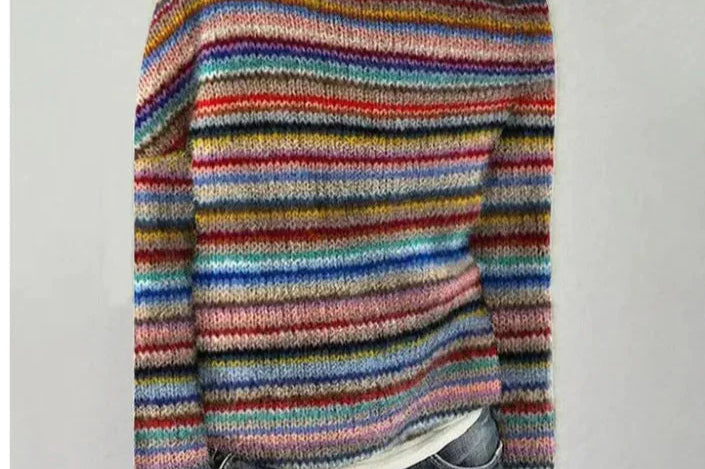 Solvej - Women's Crew Neck Knit Sweater with Patterned Yoke - Multi