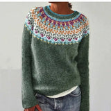 Solvej - Women's Crew Neck Knit Sweater with Patterned Yoke