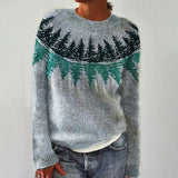 Solvej - Women's Crew Neck Knit Sweater with Patterned Yoke - Light Blue