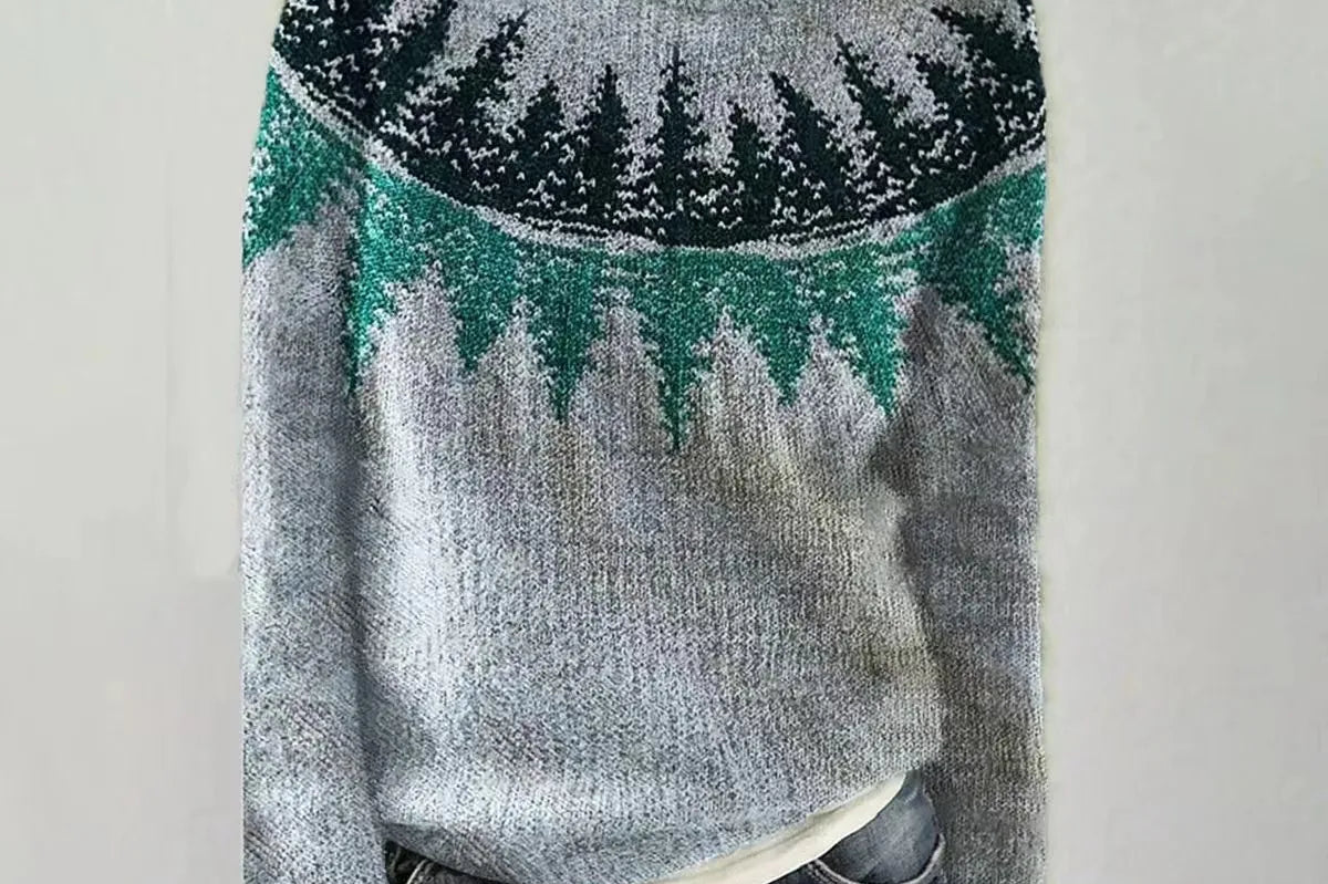 Solvej - Women's Crew Neck Knit Sweater with Patterned Yoke - Light Blue