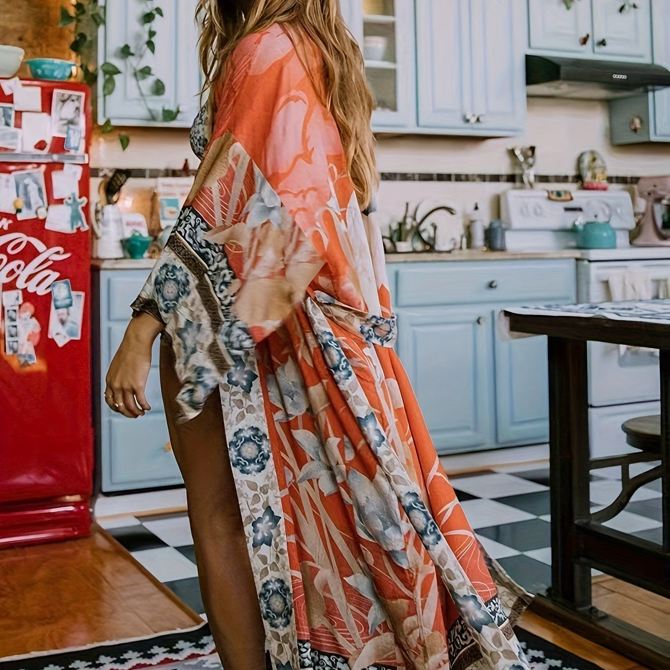 Floral Print Boho Maxi Kimono | Flowing Lightweight Cover-Up