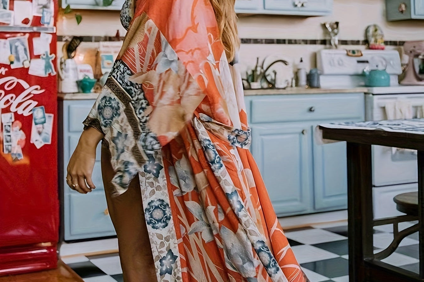 Floral Print Boho Maxi Kimono | Flowing Lightweight Cover-Up